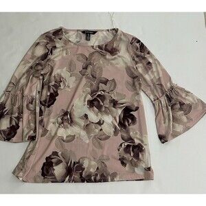 Ellen Tracy Floral Print Scoop Neck 3/4 Sleeve Blouse Top Size S Fairycore